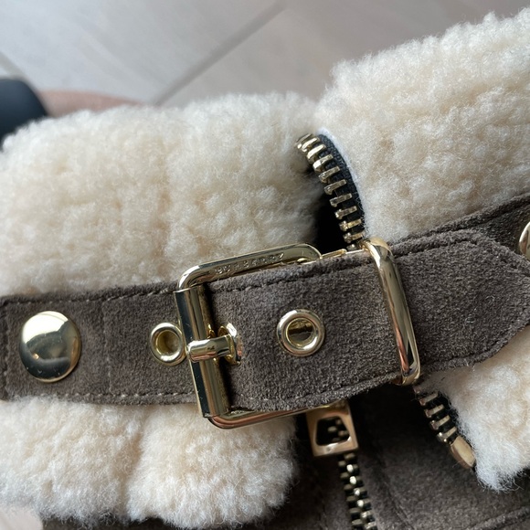 Burberry Skillman Military Khaki Suede & Shearling Booties - Womens 37.5 - Picture 5 of 7